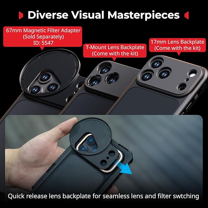SMALLRIG Mobile Video Cage for iPhone 17 Pro, Case with T-Mount Lens Backplate and 17mm Threaded Lens Backplate, TPU Soft Frame, Aluminium Phone Rig for Videography Recording Vlog, Basic Edition-5545