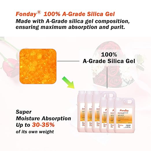 1.2LB Fonday Premium Moisture Indicating Silica Gel Desiccant Orange to Green Rechargeable Industry Standard Bead Size 3 to 5mm
