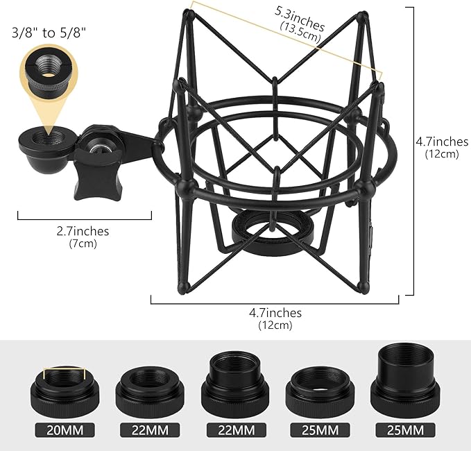 Geekria for Creators Microphone Shock Mount Compatible with MXL 770, 990, R77, TEMPO, V67G, 2006, R144 Mic Anti-Vibration Suspension Adapter Clamp Mic Holder Clip (Black/Metal)