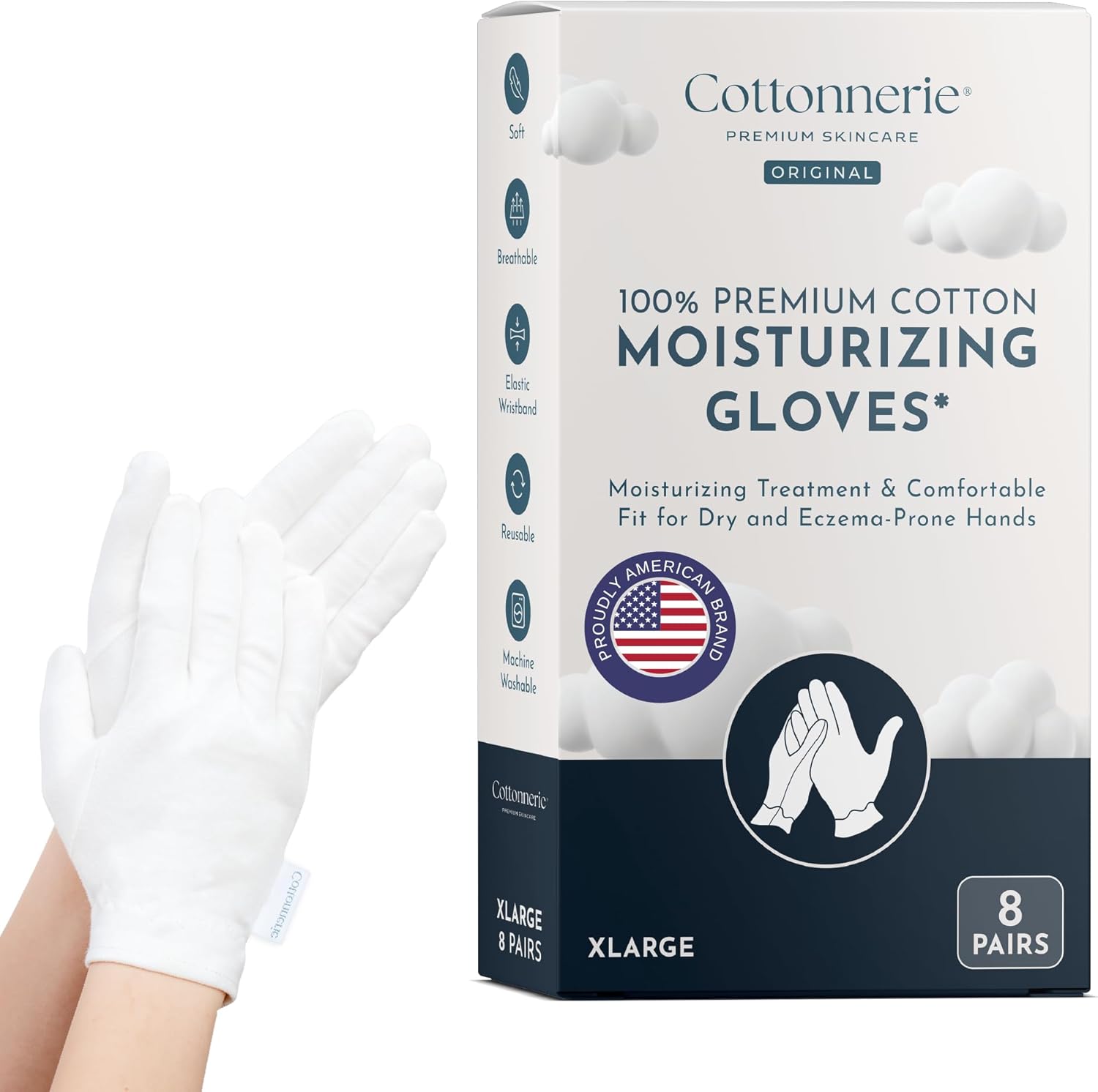 8 Pairs Cottonnerie Original Cotton Gloves for Dry Hands Sleeping, Moisturizing Gloves Overnight, Hand Moisturizer Gloves, Moisture Gloves for Dry Hands Overnight, Sleeping Gloves, X-Large