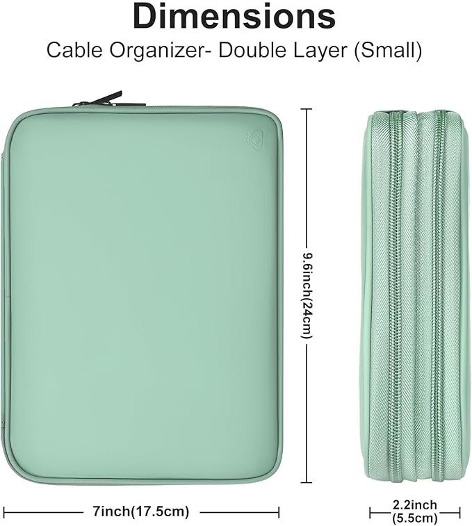 Leather Cord Organizer Travel Waterproof Travel Cable Organizer Bag Portable Tech Organizer Travel Case for Charger Electronic Accessories(Light Green, Double Layer-Small)