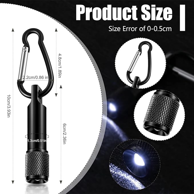 CHENGU 25 Pack Mini Keychain Flashlights Bulk with Carabiner Pocket LED Handheld Flashlight for Summer Outdoor(Black)