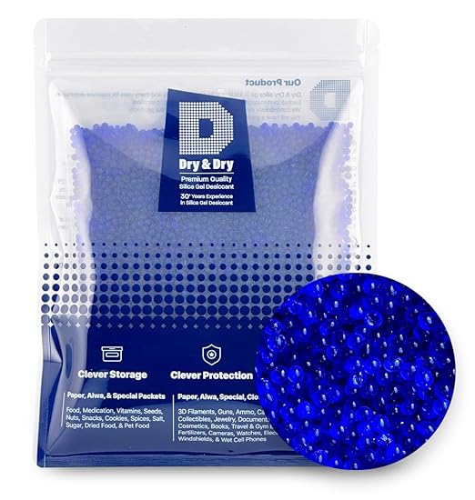 Dry & Dry [1.2 LBS] Blue Indicating Silica Gel Beads Desiccants (Industry Standard 3-5 mm) - Reusable Desiccant Beads Silica Beads(Blue to Pink)