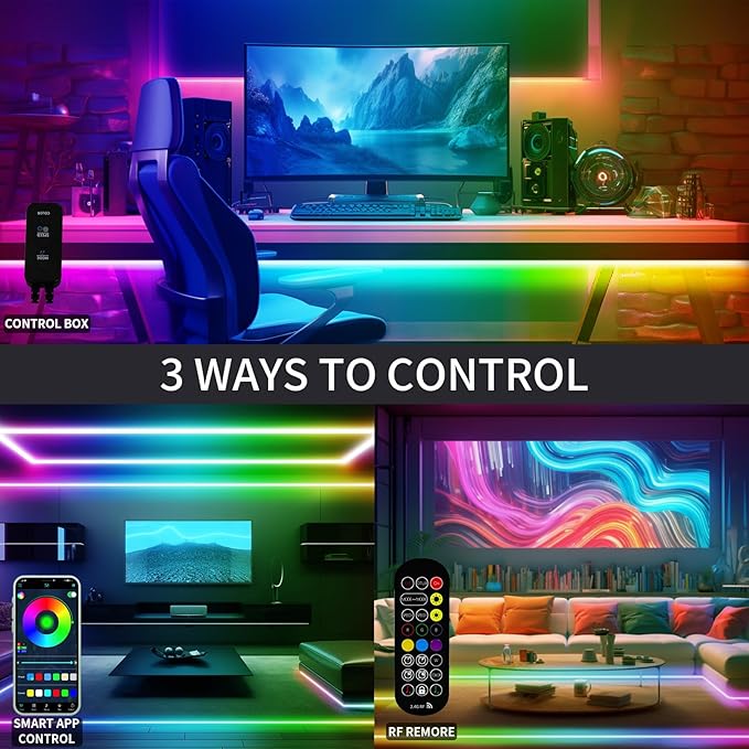 20FT LED Strip Lights COB Smart IC, 24V RGB LED Lights for Bedroom with RF Remote Smart App Button Controller Music Sync Color Changing Strip Lights for Game Room Kitchen Cabinet Lighting