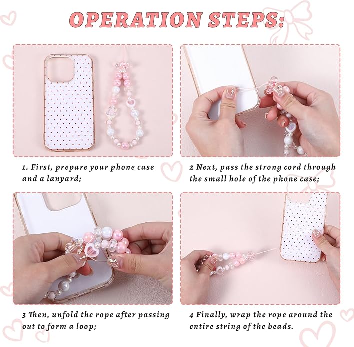 Pink Beaded Phone Wrist Straps, Y2K Phone Case Charms Camera Charm Strap, Lanyard Keychain Wristlet Aesthetic Cellphone Charm