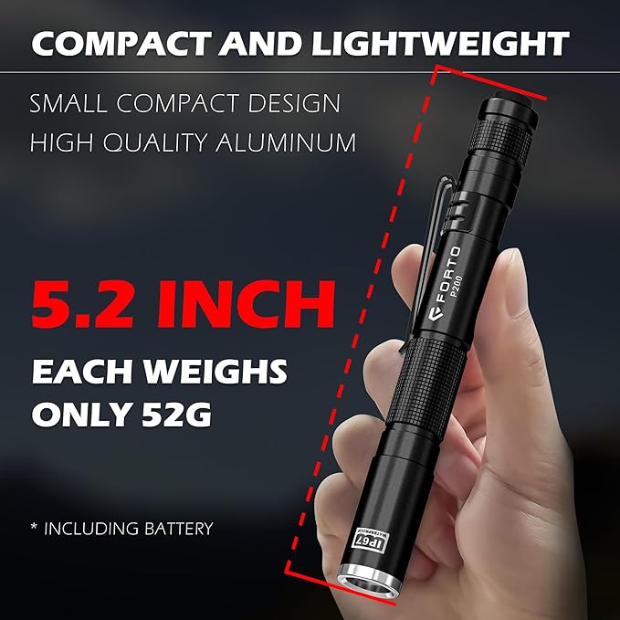 FORTO LED Pen Light, 200 Lumens Pocket Flashlight, IP67 Waterproof, 2 Modes, 2 Pack with AAA Batteries, Lightweight & Durable for Inspection, Medical Use, Emergency(3-Pack Mix)