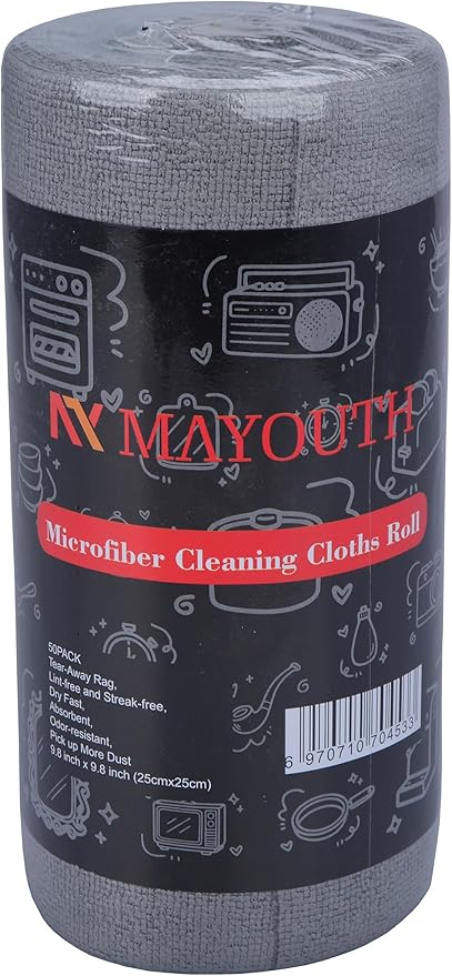 Microfiber Cleaning Cloths Roll 50-Pack Reusable Paper Towels for Car Wash Supplies Ultra Absorbent Kitchen Dish Rags House Window Cleaning Cloths Lint Free Tear Away (Dark Gray)