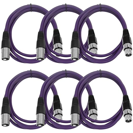 Seismic Audio - SAXLX-6-6 Pack of 6' Purple XLR Male to XLR Female Patch Cables - Balanced - 6 Foot Patch Cords