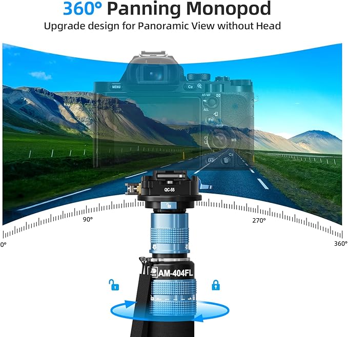 SIRUI 75.8" Monopod with Feet, Professional Aluminum Travel Monopod for Cameras with Quick Release Plate, Max Load 33lbs, Compatible with Sony Canon Nikon DSLR Camera, AM-404FL+QC-55
