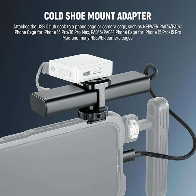 NEEWER USB C Hub Dock with Cold Shoe Adapter, 4 in 1 Multiport Adapter Dongle with 3X USB C Port 3.1 Gen2 & 1x 100W PD, 10Gbps Compatible with iPhone 16 15 iPad Mac Android PC Laptop, PS020E
