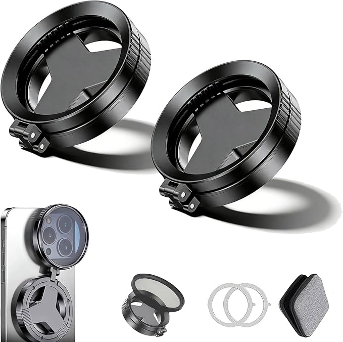 Anti-Glare Magnetic Phone Filter, 52mm CPL Polarizing Filter, Rotatable & Expandable Phone Lens Filter Kit for Shooting, Compatible with iPhone Series (2 Set)