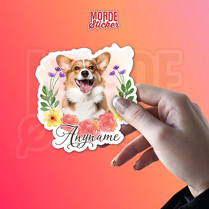 Custom Dog Cat Photo Sticker Personalized Flower Pet Name Portrait Face Photos Waterproof Die-Cut Vinyl Stickers for Laptop, Water Bottle, Scrapbook, Luggage, Funny Cute Aesthetic Decor Gifts
