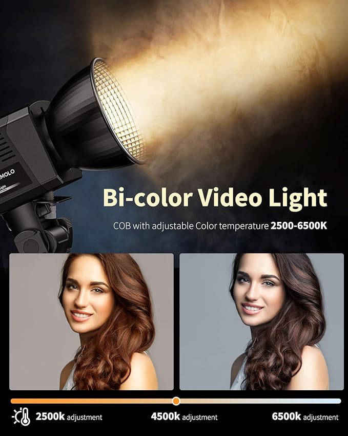 Portable 40W LED Video Light with 3400mAh Build-in Battery, COB Continuous Output Lighting Handheld Spotlight 2500K-6500K for Video 12000 LUM(0.5M)