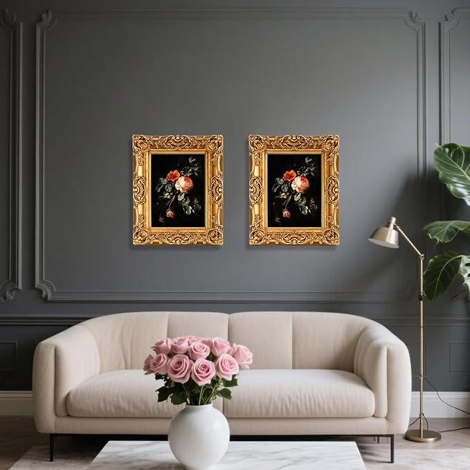 11x14 Picture Frame with Oil Painting, Antique Gold European Style for Wall Decor, Baroque-Style Home Decor Large Photo Frame with Real Glass, Ready to Hang