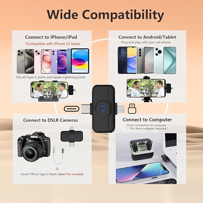 MAYBESTA Wireless Lavalier Microphone for iPhone Android Phone - Bluetooth Lapel Mic for Video Recording with Charging Case - Mini Clip on Microphones for Podcast Vlogging TikTok Interview