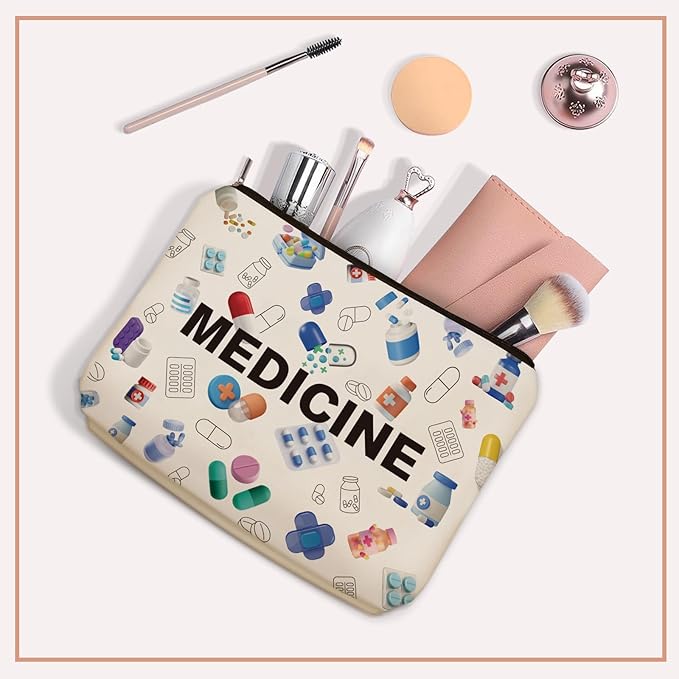Medicine Makeup Bag Gifts: Colorful Medical Themed Cosmetic & Toiletry Organizer Pouch For Teen Girls & Women Doctor Nurse Healthcare.Ideal Gift For Travel, Birthdays, & Christmas.