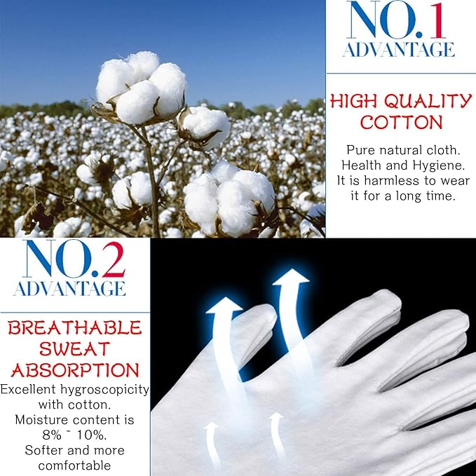 YITIAOYU 24 Pairs Soft White Cotton Gloves for Moisturizing Eczema Sleep Treatment, and Archival Inspection Handling of Coins, Jewelry, Silver, and Costume Artifacts