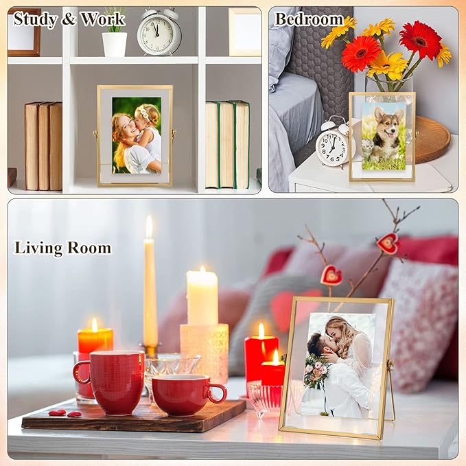 Hoteam 12 Pack 6 x 8 Inches Floating Frame for Photo 4 x 6 Inches, Glass Floating Picture Frame Collection Vintage Metal Minimal Ornate Easel for Wedding Pictures Photos Desk Tabletop Display
