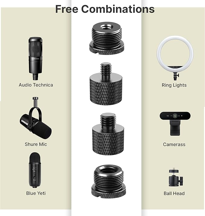 IXTECH Mic Stand Adapter Set 8 pieces Metal Microphone Stand Screw Thread Adapter 5/8 Female to 3/8 Male 3/8 Female to 5/8 Male 5/8 Female to 1/4 Male 1/4 Female to 5/8 Male Tripod Adapter ADP02 Black