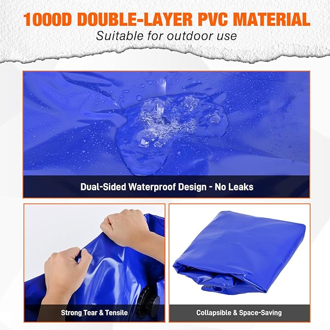 Yesker Portable Water Storage Bladder 30 Gallon – Heavy-Duty 1000D PVC Foldable Water Bladder Tank with 3/4" PVC Spigot for Garden, Camping & Car Use, Blue
