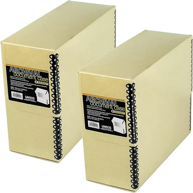 Lineco Archival Document Storage Box with Metal Edge, Acid-Free Tan Boxboard, Organize and Store Files, Prints, Photos, Letter-Sized Case 12.5" x 10.5" x 5" Wide, Pack of 2