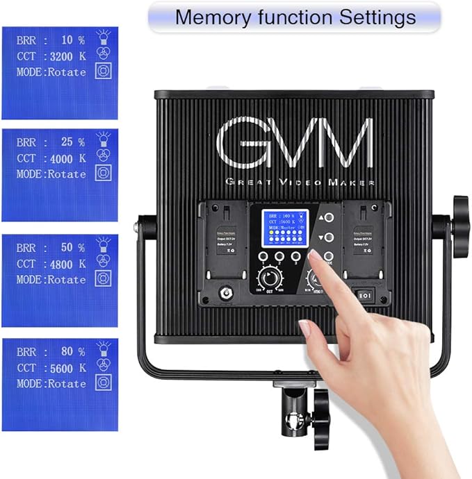 LED Video Light GVM 672S CRI97+ TLCI97+ 22000lux Dimmable Bi-color 3200K-5600K Light Panel With Digital Display For Outdoor Interview Studio Video Making Photography Lighting 3 pcs Kit