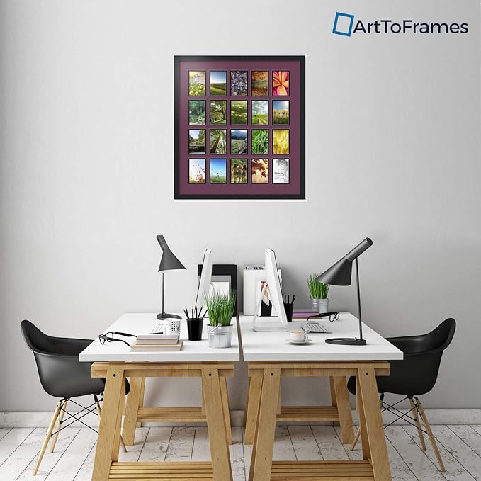 ArtToFrames Collage Photo Frame Double Mat with 20-4x6 Openings with Satin Black Frame and Ruby mat.