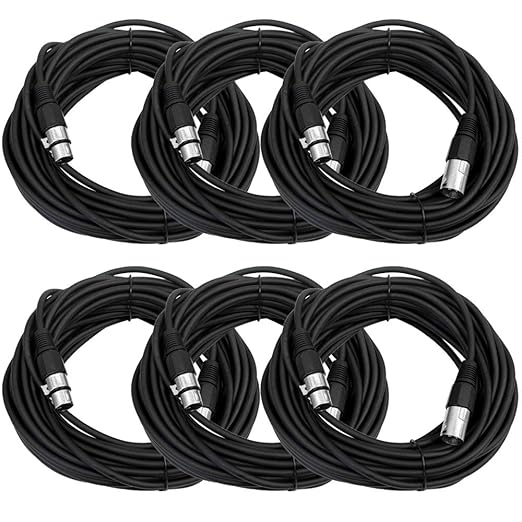 SEISMIC AUDIO - SAXLX-50 - 6 Pack of 50' Black XLR Male to XLR Female Microphone Cables - Balanced - 50 Foot Patch Cords