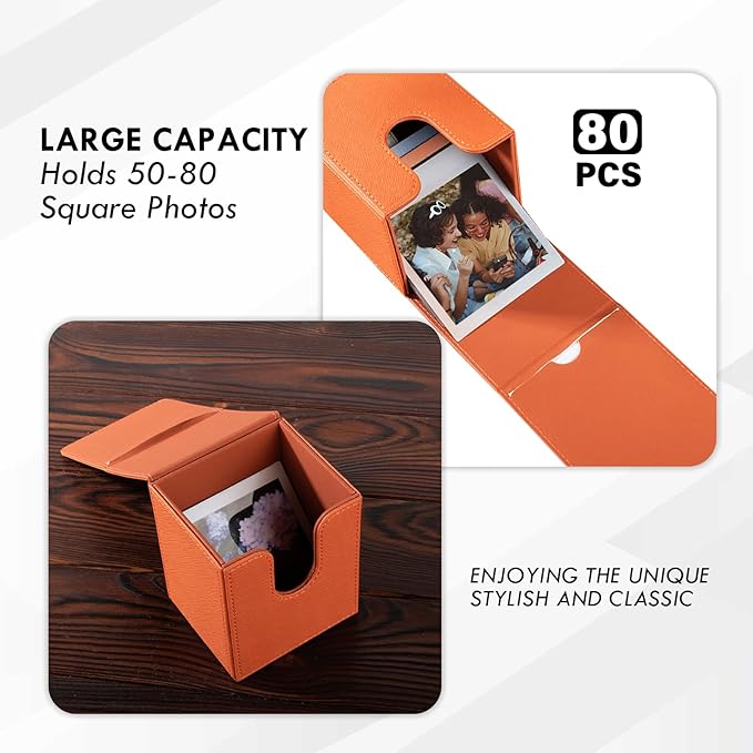 Photo Case for Instax Square SQ Film, Square Picture Holder, Photo Storage Box Compatible with Fujifilm Instax Square SQ1 SQ20 SQ40 SQ10 SQ6 SP-3 Instant Cameras - Brown