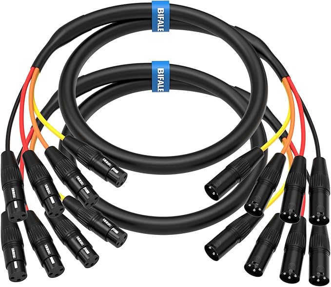 BIFALE 4-Channel XLR Snake Cable - 6.6FT 2Pack, XLR Male to Female, Balanced Audio for Live & Recording