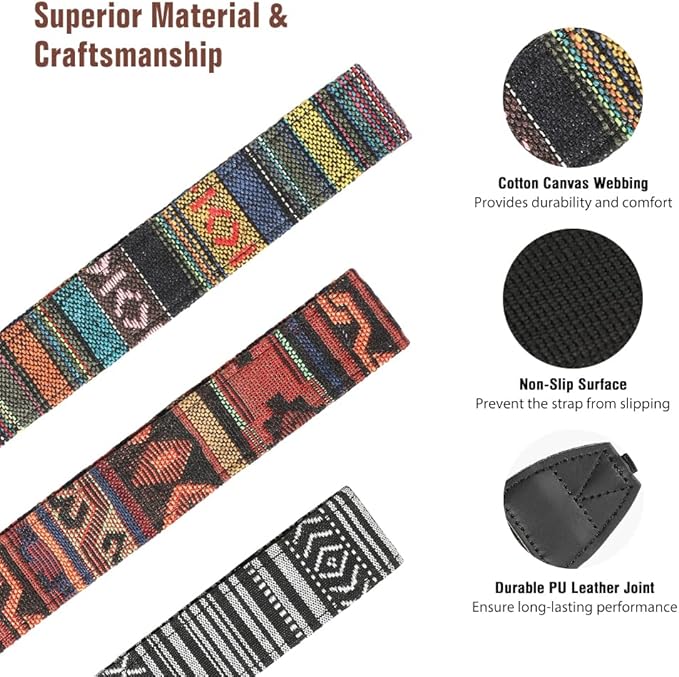 MoKo Camera Strap, Retro Cotton Canvas Woven Strap Universal Shoulder Neck Sling Belt for ALL DSLR/SLR Cameras Canon/Sony/Nikon, Adjustable Thin Strap for Adults & Kids, Colorful Stripe