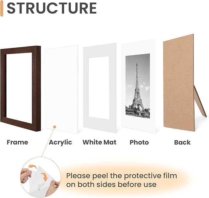 upsimples 4x6 Picture Frame Set of 10, Display Pictures 3.5x5 with Mat or 4x6 Without, Multi Photo Frames Collage for Wall or Tabletop Display, Brown