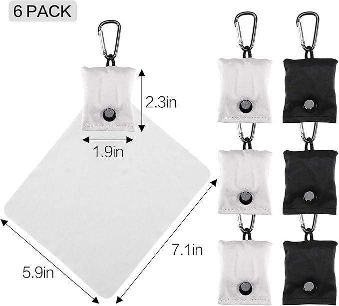 Vemiss 6 Pack Microfiber Glasses Cleaning Cloth, Wipes Lens Eyeglasses & Screens - Reusable, Portable with Keychain & Pouch - Sunglasses, Jewelry, Phone Cleaner Cloth (Black+Grey)