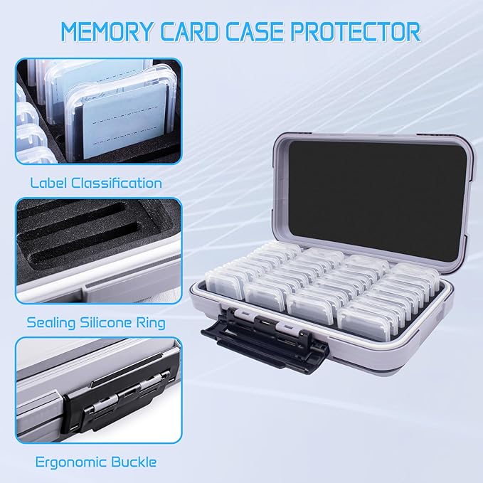 Micscrew 36-Slot Gray Memory Card Case with 36 Transparent Holders & 40 Writable Labels – SD Card Organizer & Storage Case for Camera Memory Cards