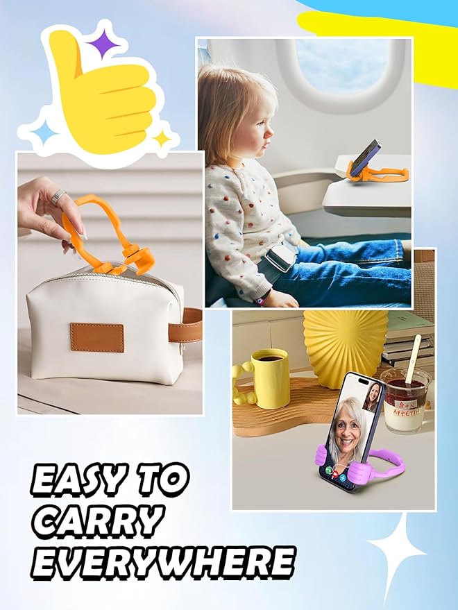 Easter Basket Stuffers for Teen Girls Boys Cell Phone Stand - 2 Pack Thumbs Up Lazy Phone Holder for Desk Birthday Easter Gifts for Kids Adults Women Men(Bright Purple & Orange Yellow, 2)