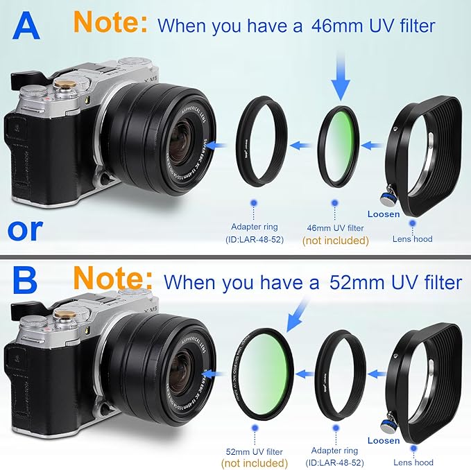 Haoge Metal Square Lens Hood for Nikon NIKKOR Z 40mm f/2, Z 28mm f/2.8, Z 28mm f/2.8 (SE) Z 26mm f2.8 Lens,Fuji XC 15-45mm f/3.5-5.6, Screw Hood, Compatible with 52mm UV Filters