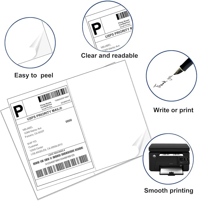 8.5" x 5.5" Address Labels, Half Sheet Shipping Labels, 3000 Sheets Self Adhesive Mailing Labels for Laser & Inkjet Printers (6000 Labels)