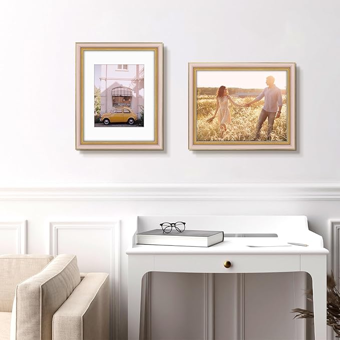 Golden State Art,11x14 Ornate Picture Frame for 8x10 Photo with Mat or 11 x 14 Prints Without Mat, Real Glass Wall Display Horizontally or Vertically (Striped Purple Gold)
