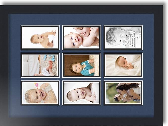 Art to Frames Double-Multimat-1046-837/89-FRBW26079 Collage Photo Frame Double Mat with 9-3x5 Openings and Satin Black Frame