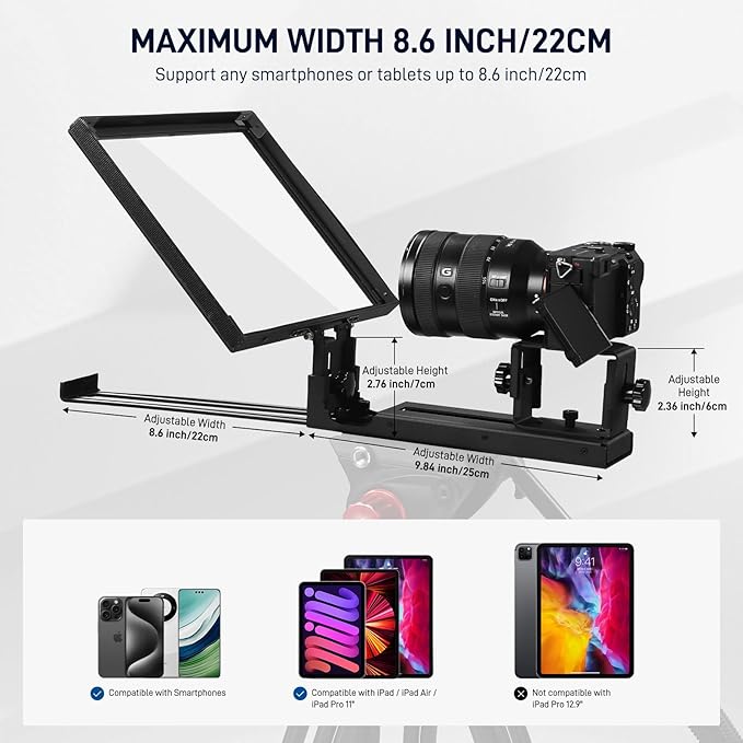 GVM 12" Teleprompter for iPad Tablet Phone DSLR Camera, Collapsible Teleprompter Kit with Installation Free Design, HD Refective Display, APP Remote Control, Carry Case, for Video Recording