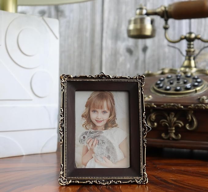 Hymmah 2.5 * 3.5Inch Mini Wallet Picture Frame Vintage Photo Frame Ornate Textured Hand-Crafted Resin Frame with Easel&Hook for Tabletop&Wall Display,Photo Gallery,Art