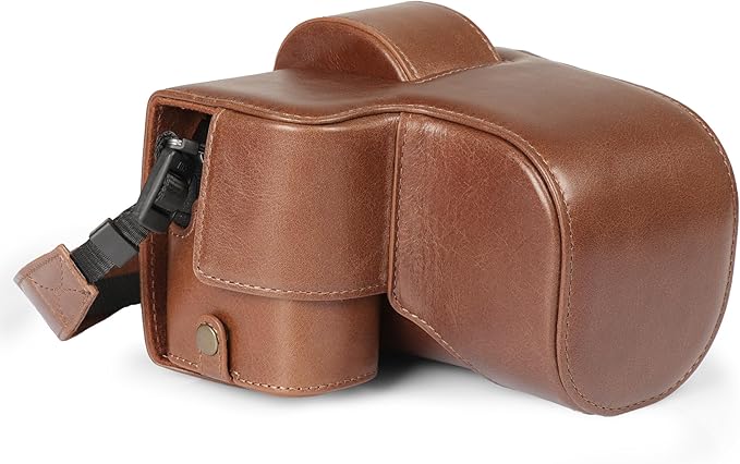 MegaGear Genuine Leather Camera Case for Fujifilm X-S20 (18-55mm) - Stylish and Protective Digital Photography Bag - Brown