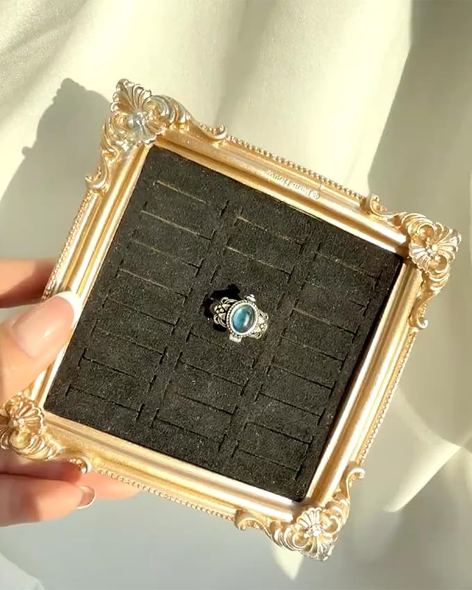 2PCS Jewelry Display Stand Vintage Ring Holder Box Earring Tray Retro Picture Frame Style Ring OrganizerJewelry Frame with Velvet