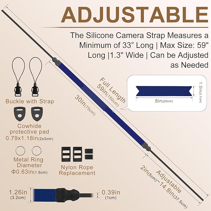 Neck Strap Silicone Camera Straps - Padded Camera Strap, 1.5" Wide Adjustable Nylon Shoulder Strap - Compatible with Canon, Nikon, Sony, and More DSLR and Mirrorless (Prussian Blue)