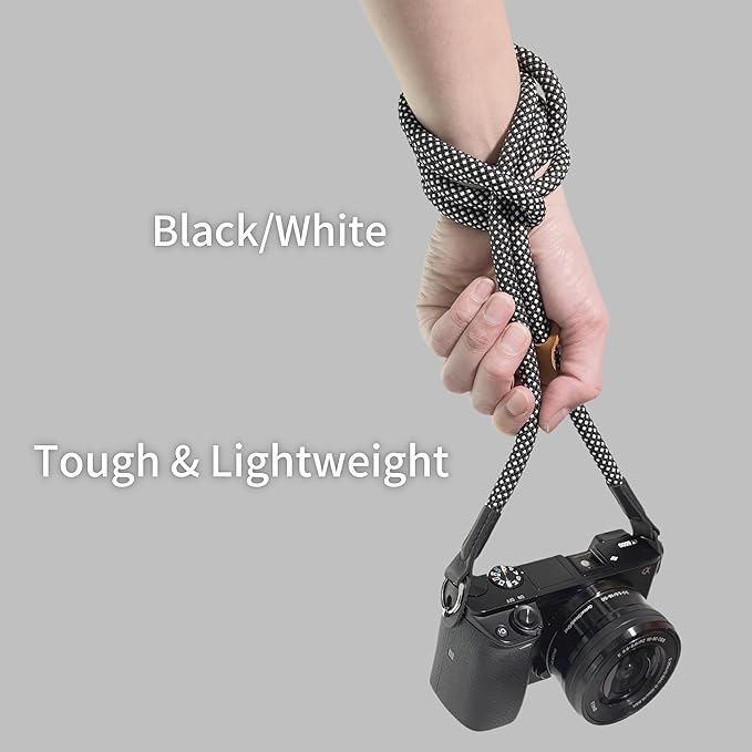 Little Fire Craft Camera Strap Crossbody Camera Neck Shoulder Strap 127cm Climbing Rope for Photographers Lanyard 10mm Thick - Black/white