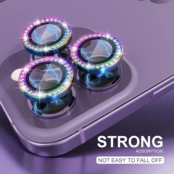 Choiche Compatible for iPhone 14 Pro/iPhone 14 Pro Max Camera Lens Protector Bling, 9H Tempered Glass Camera Cover Screen Protector Metal Ring Decoration Accessories (Diamond-Colorful)