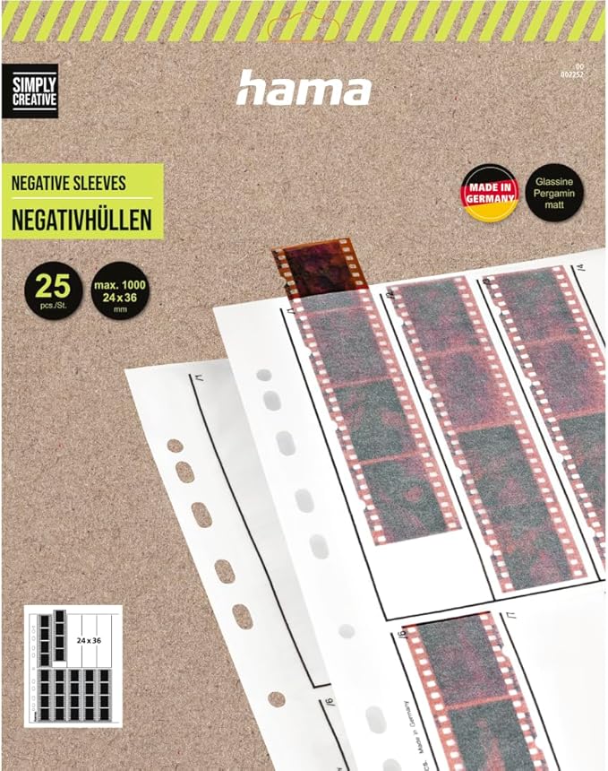 Hama 2252 Negative File Storage Sleeves, Each Holding 10 Strips of 4 (24 x 36 mm) Frames, Glassine (Pack of 25)