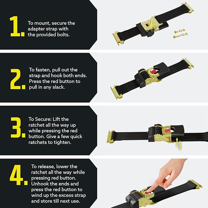DC Cargo Mall E Track Retractable Ratchet Straps - E-Track and Bolt-On Mounting Options (2 Pack) 2" x 10' - 4,000 lbs Break Strength Heavy Duty Auto Self Retracting Tie Down Straps