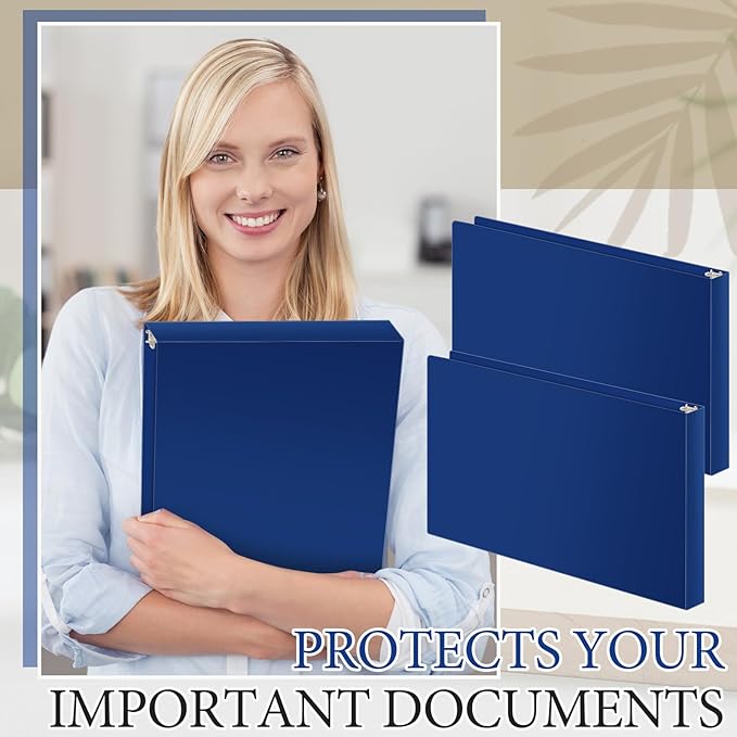 Humyoun 4 Pcs 11 x 17 Inch 3 Ring Binders 2 Inch Rings Heavy Duty View Plastic Flexible D Ring Binders Economy Holds 11" x 17" Paper for Artwork Blueprints, Office, Home, Work Places(Blue)