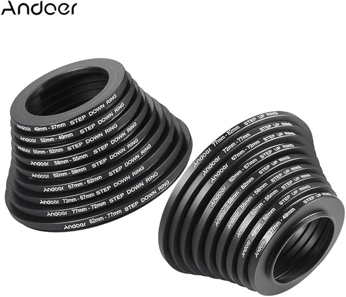Andoer® 18pcs Step Up/Step Down Lens Filter 37 49 52 55 58 62 67 72 77 82mm Metal Adapter Ring Kit